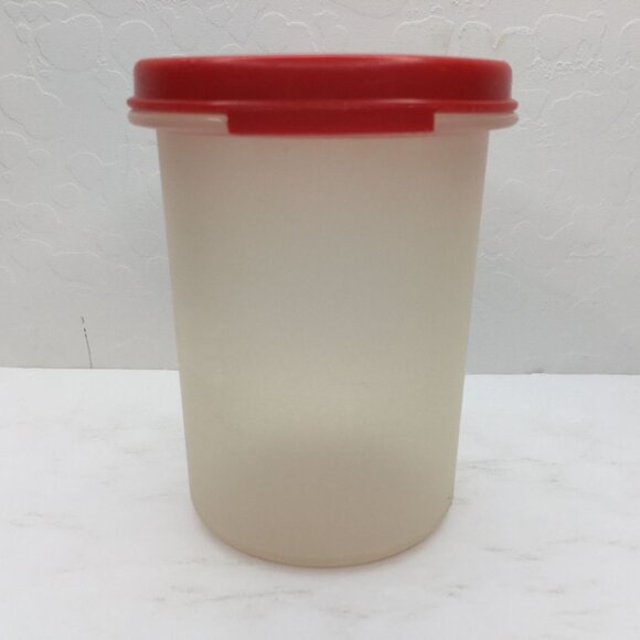 Vintage Tupperware Modular Mate 1606 Round Canister 15 Fl Oz 440mL Sheer Red Lid - Picture 2 of 12
